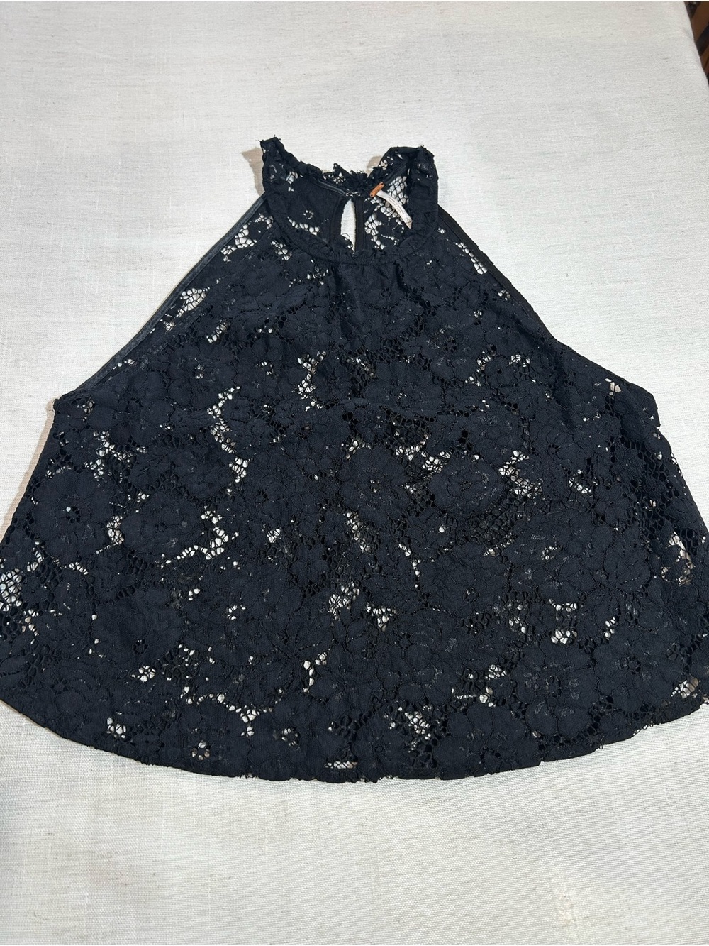 Free People Black Lace High Neck Halter Swing Top - Size Small